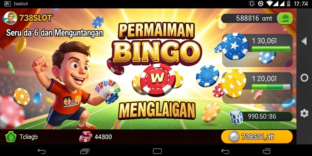 Tangkapan layar gameplay 738SLOT menampilkan suasana Bingo yang seru.