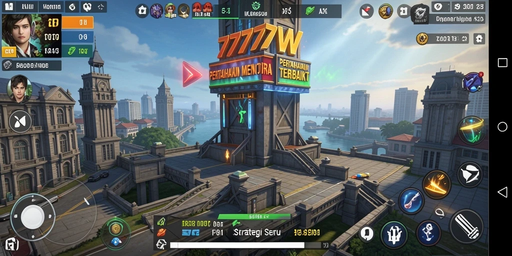 Tampilan gameplay <strong>7777W</strong> menunjukkan aksi menara pertahanan yang intens.