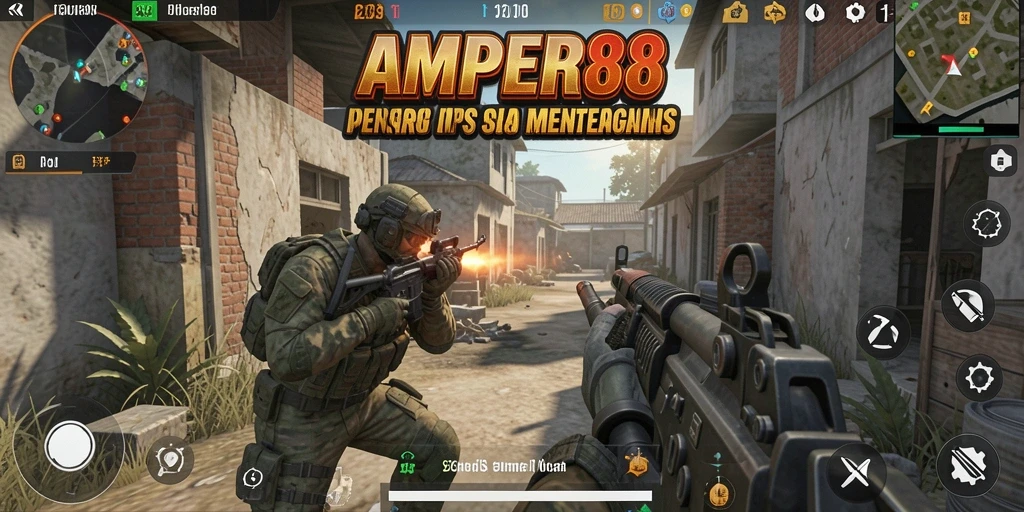 Tampilan seru gameplay AMPER88 saat pertempuran intens.