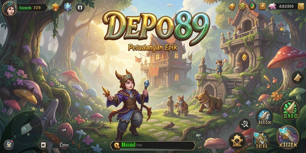 Screenshot gameplay DEPO89 menampilkan pertarungan epik dan dunia fantasi yang memukau.