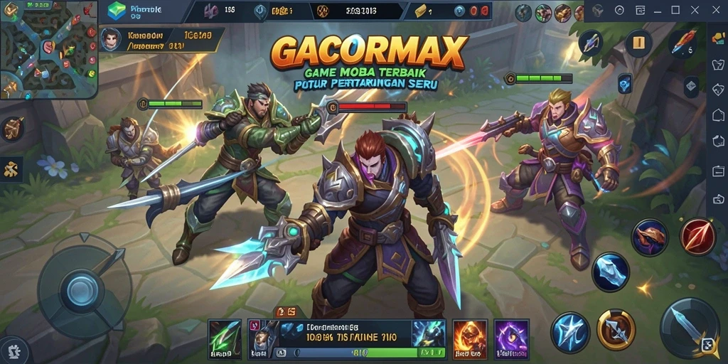 Screenshot GACORMAX menampilkan pertempuran tim yang intens.