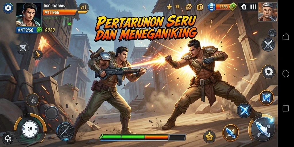 Menampilkan pertarungan seru karakter di MT966 dalam aksi.
