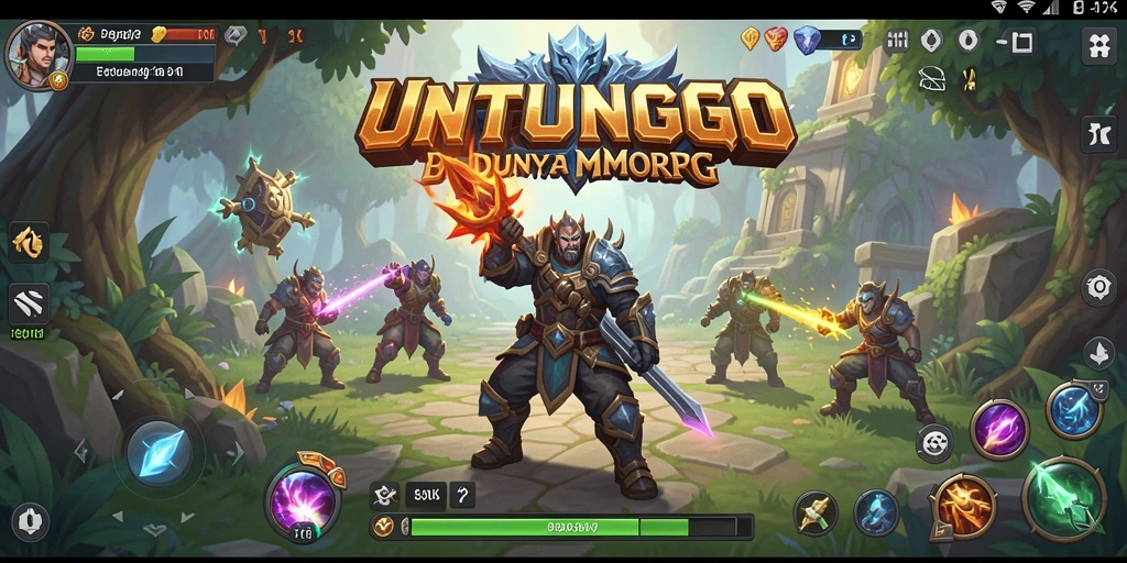 Screenshot utama UNTUNGGO menampilkan aksi pertempuran dalam dunia MMORPG.